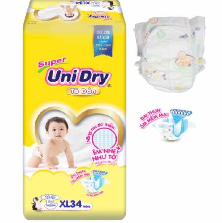 Combo 2 bịch Tã Dán Unidry mẫu mới size XL34 miếng dùng cho trẻ từ 12 đế 17 kg.