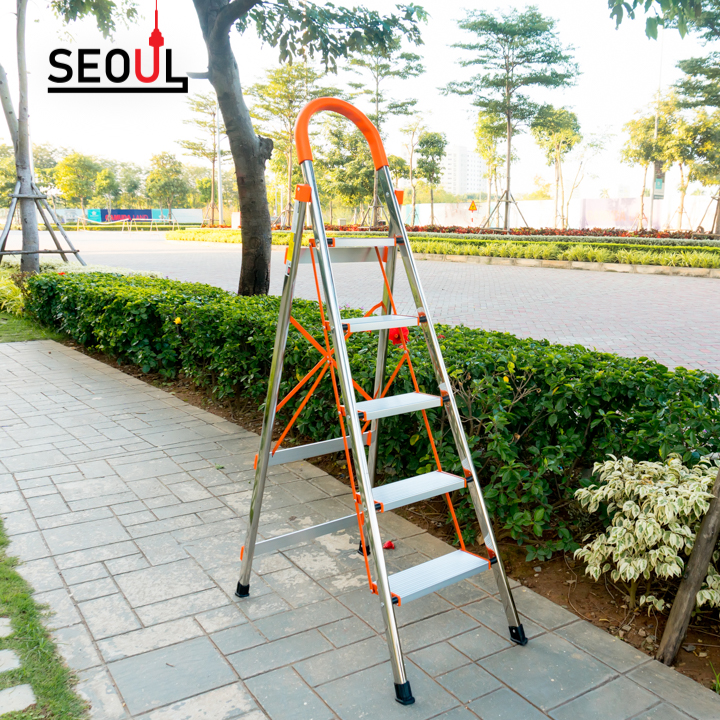 Thang nhôm ghế 5 bậc DAMITA hàn quốc thang cao cấp bảo hành 24 tháng có tay vịn hàng nhập khẩu tiêu chuẩn EU131 inox 304