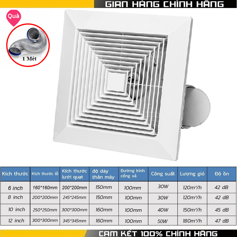 Quạt thông gió âm trần kích thước 6,8,10,12 inch