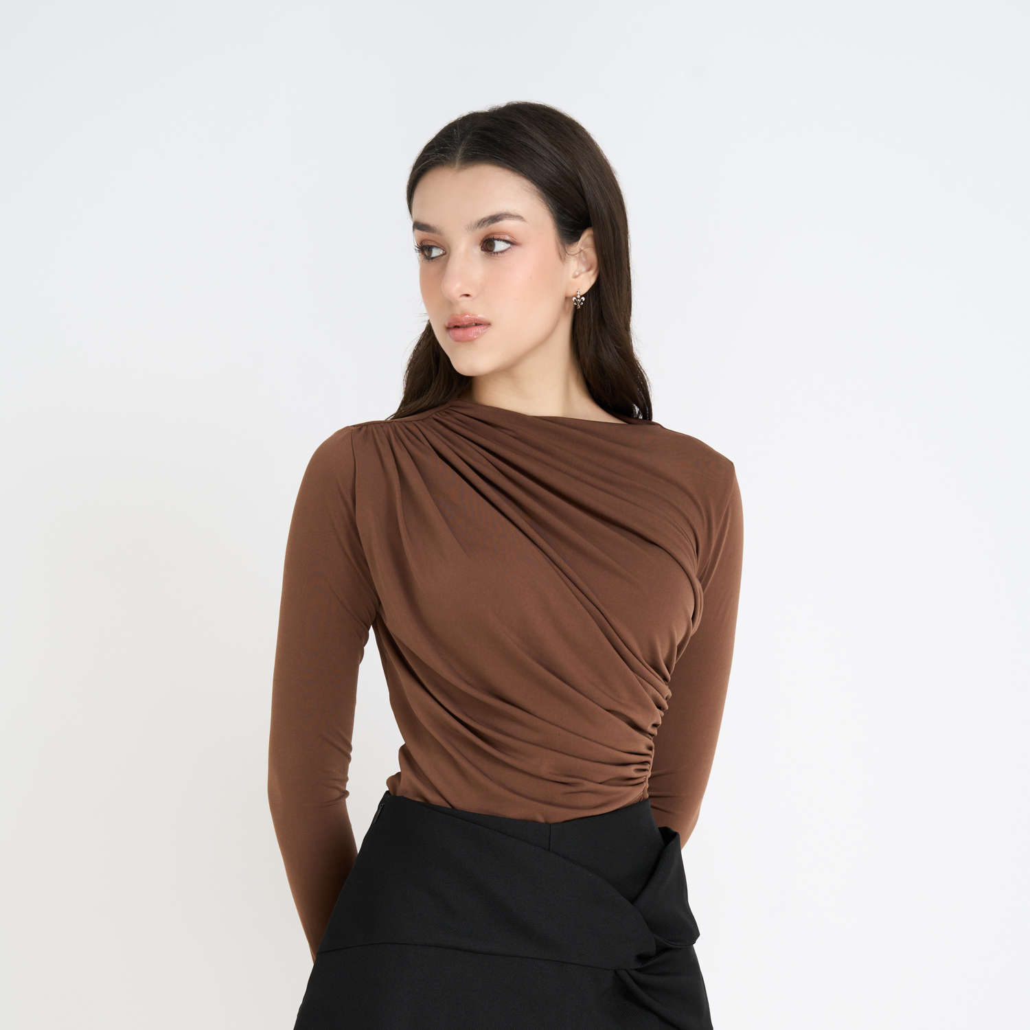 Áo ôm thun rayon nhún kiểu tay dài Maybi