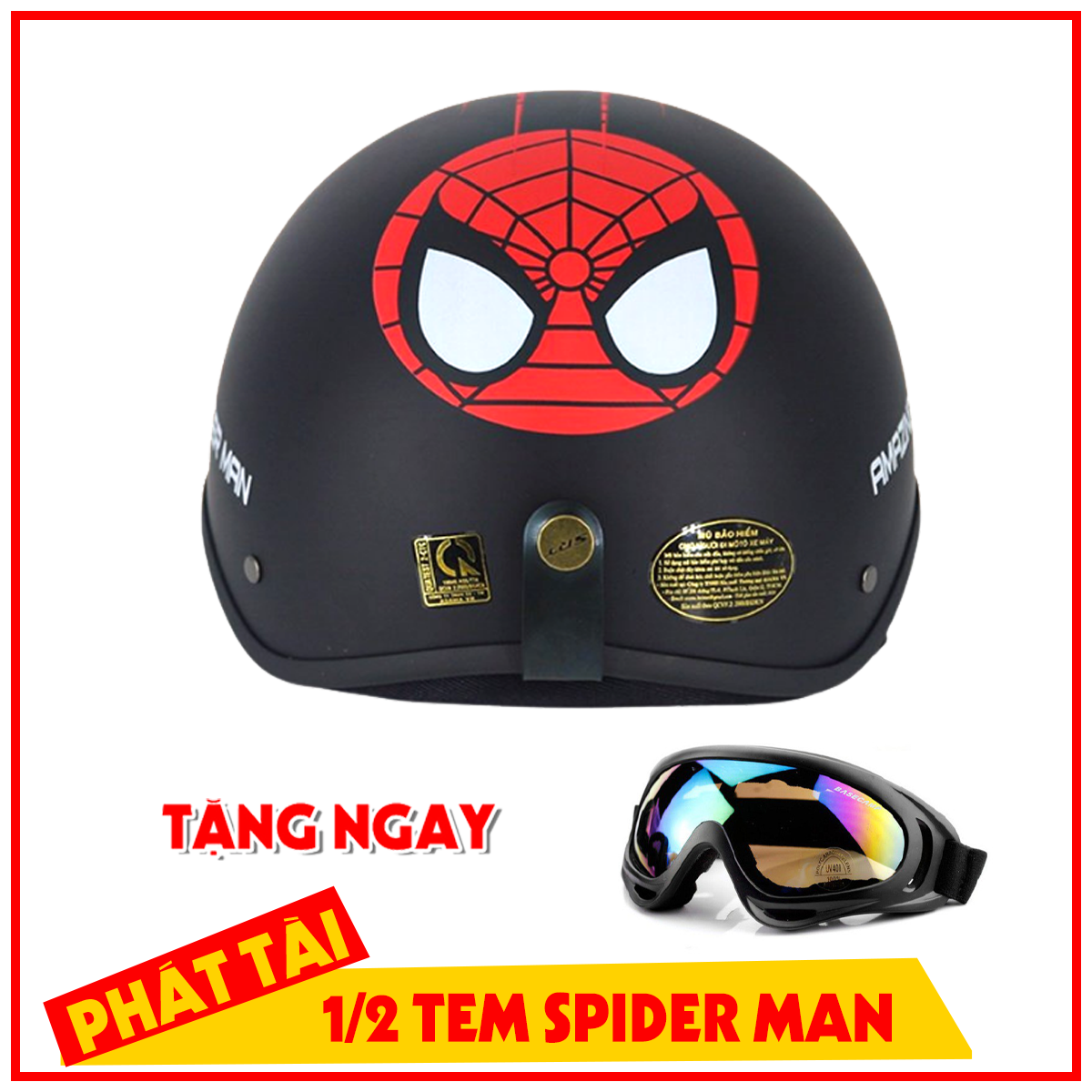 Nón pgk 1/2 đầu spider man tặng kính phượt,sản phẩm chất lượng, gian hàng uy tín, giá cả cực tốt, mua ngay.
