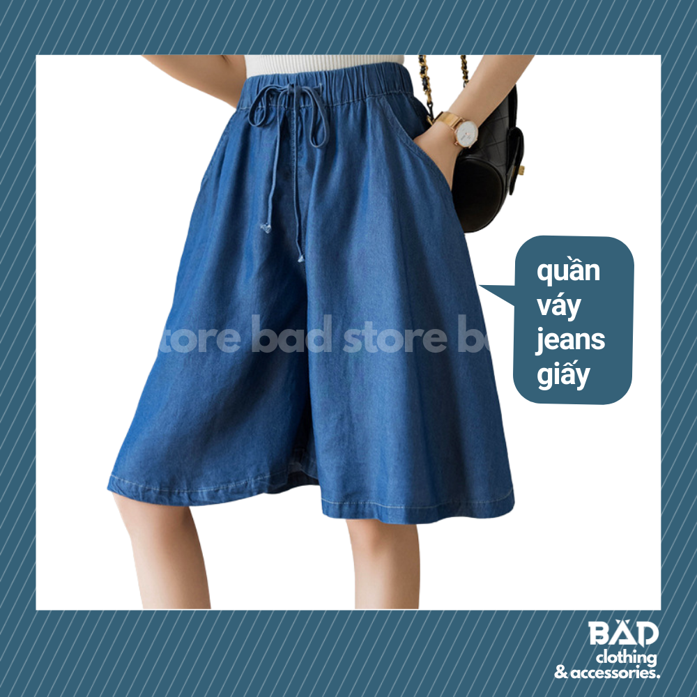Quần váy bò giấy - Ống rộng thoải mái, chất bò giấy mịn nhẹ, mặc lên y như chân váy