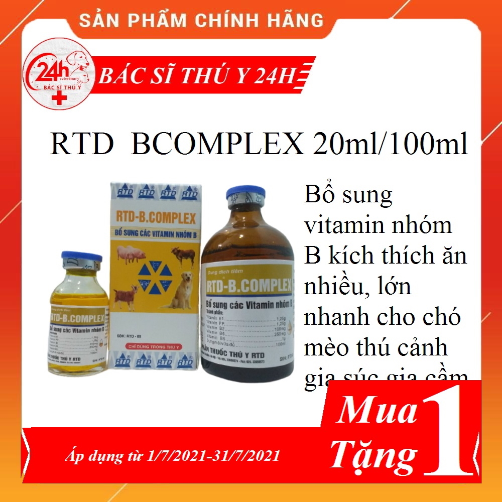 Thuốc thú y RTD BCOMPLEX 100ml Bổ sung vitamin nhóm B kích thích ăn nhiều, lớn nhanh cho chó mèo thú cảnh gia súc gia cầm