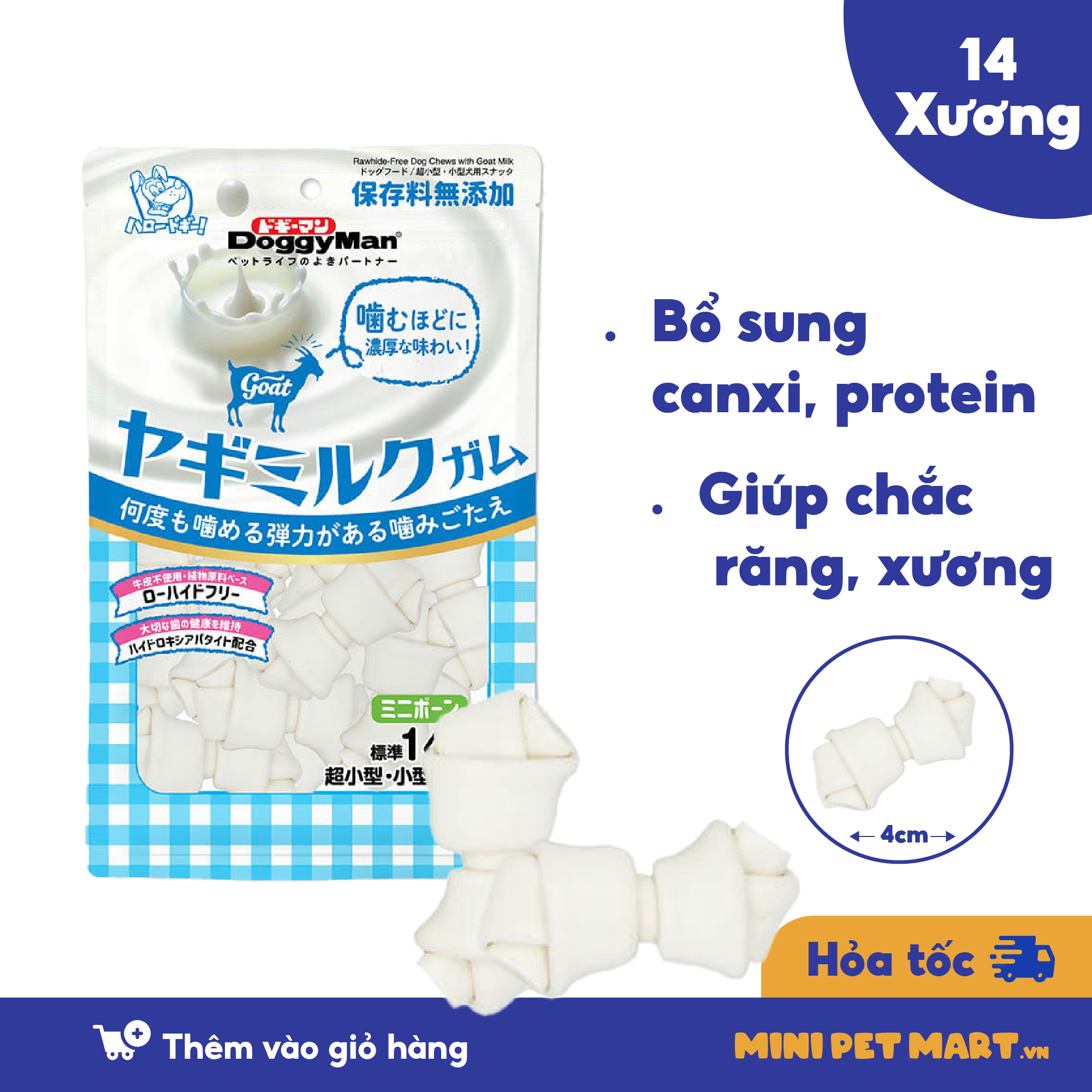 Xương nơ sữa dê doggyman xương gặm bổ sung canxi, giúp răng chắc khỏe gói 14 xương - mini pet mart
