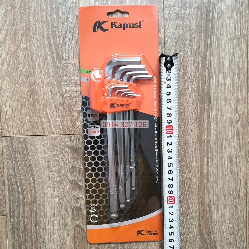 [Chính hãng] Bộ Lục Giác Đầu Bi Hãng Kapusi Nhật Bản 9 Cây cao cấp Chữ L 1.5-10mm Dài 25mm, Chất liệu thép CR-V6150, chống ăn mòn và chịu lực tốt, Bộ lục giác Nhật Bản, Bộ lục lăng, Cây lục giác, Khóa lục gi
