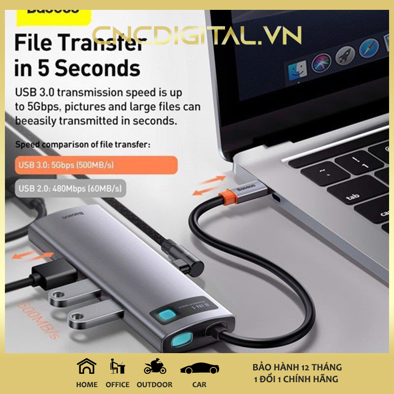 Baseus USB HUB, Bộ Chuyển Đổi Cổng USB Type C Sang Multi USB 3.0 4K HD PD 100W Bộ Chia USB Cho Máy Tính Xách Tay MacBook Pro iPad / Laptop HUB USB 3.1 C - Hàng Chính hãng