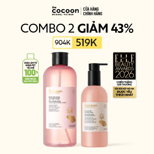COMBO 1 Supersize Nước Tẩy Trang Sen Hậu Giang Cocoon 1000ml + Bigsize Sữa rửa mặt Sen Hậu Giang 310ml
