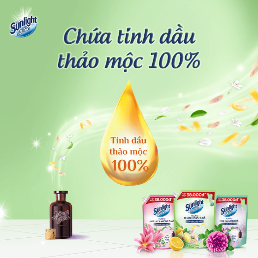 Nước lau sàn Sunlight Tinh dầu thảo mộc Hoa hạ Bạc hà túi 3.6kg / Chanh yuzu sả 3.4kg & 700g