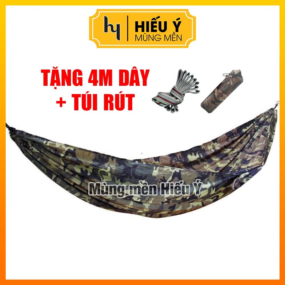 (TẶNG 4M DÂY) Võng dù rằn 2 lớp dài 2m2 rộng 1m6 siêu rộng và mát - ẢNH THẬT | Mùng mền Hiếu Ý
