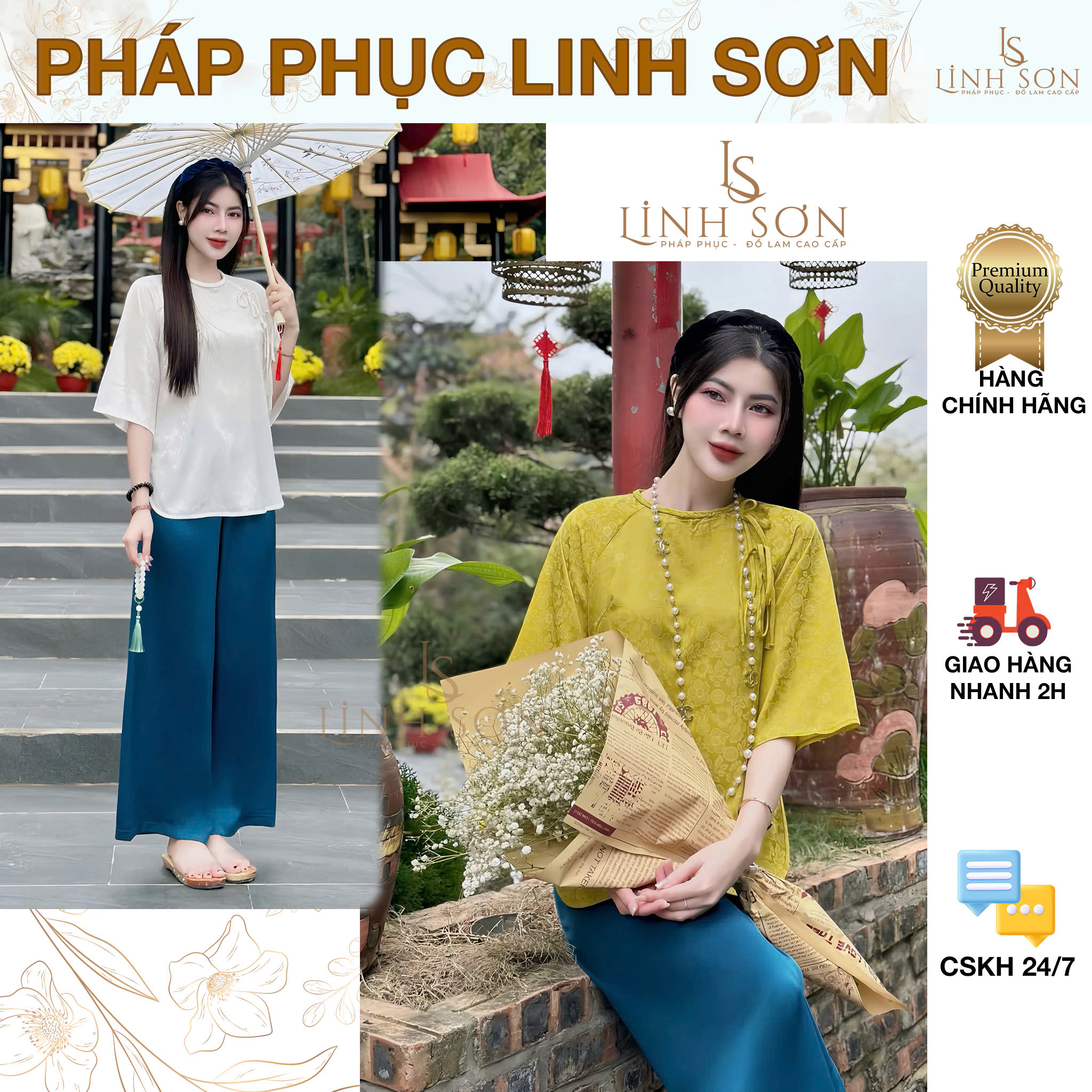 LỤA cổ tết vân hoa - Pháp phục, đồ lam đi chùa, lụa gấm, tiểu thư thanh lịch, sang trọng, cao cấp - Pháp Phục Linh Sơn