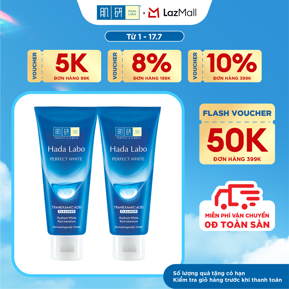 [VB] Bộ 2 Sữa rửa mặt dưỡng trắng Hada Labo Perfect White Tranexamic Acid Cleanser 80g