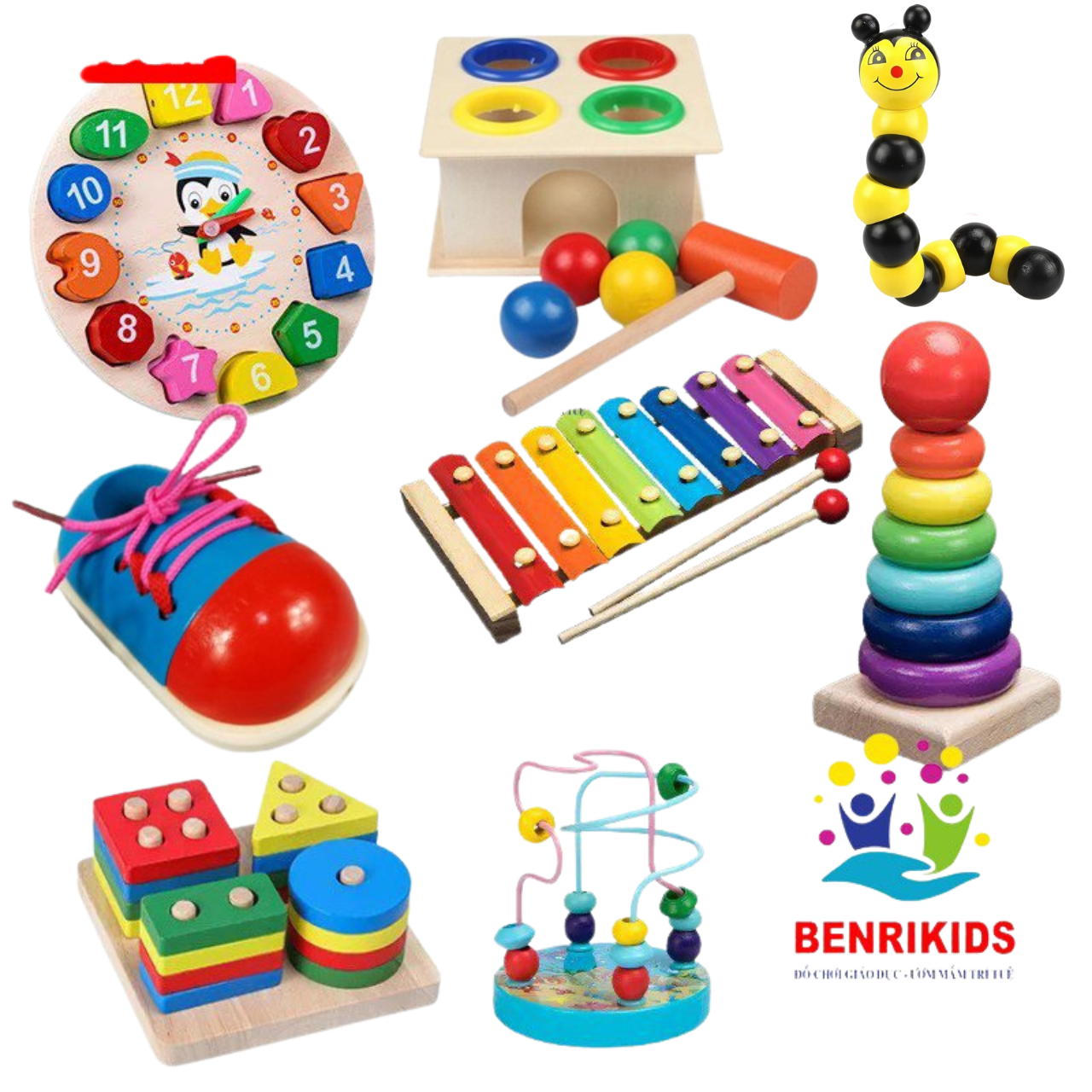 Đồ Chơi Gỗ Benrikids Sét 8 Món Đồ Chơi Bằng Gỗ Cho Bé Phát Triển Trí Tuệ, Đồ Chơi Giáo Cụ Montessori