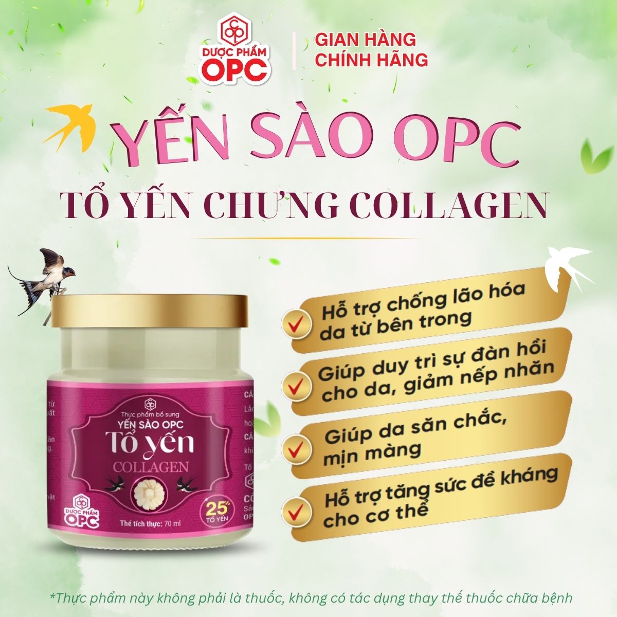 TPBS. TỔ YẾN COLLAGEN (Hộp 1 lọ) - Hỗ trợ chống lão hóa da từ bên trong