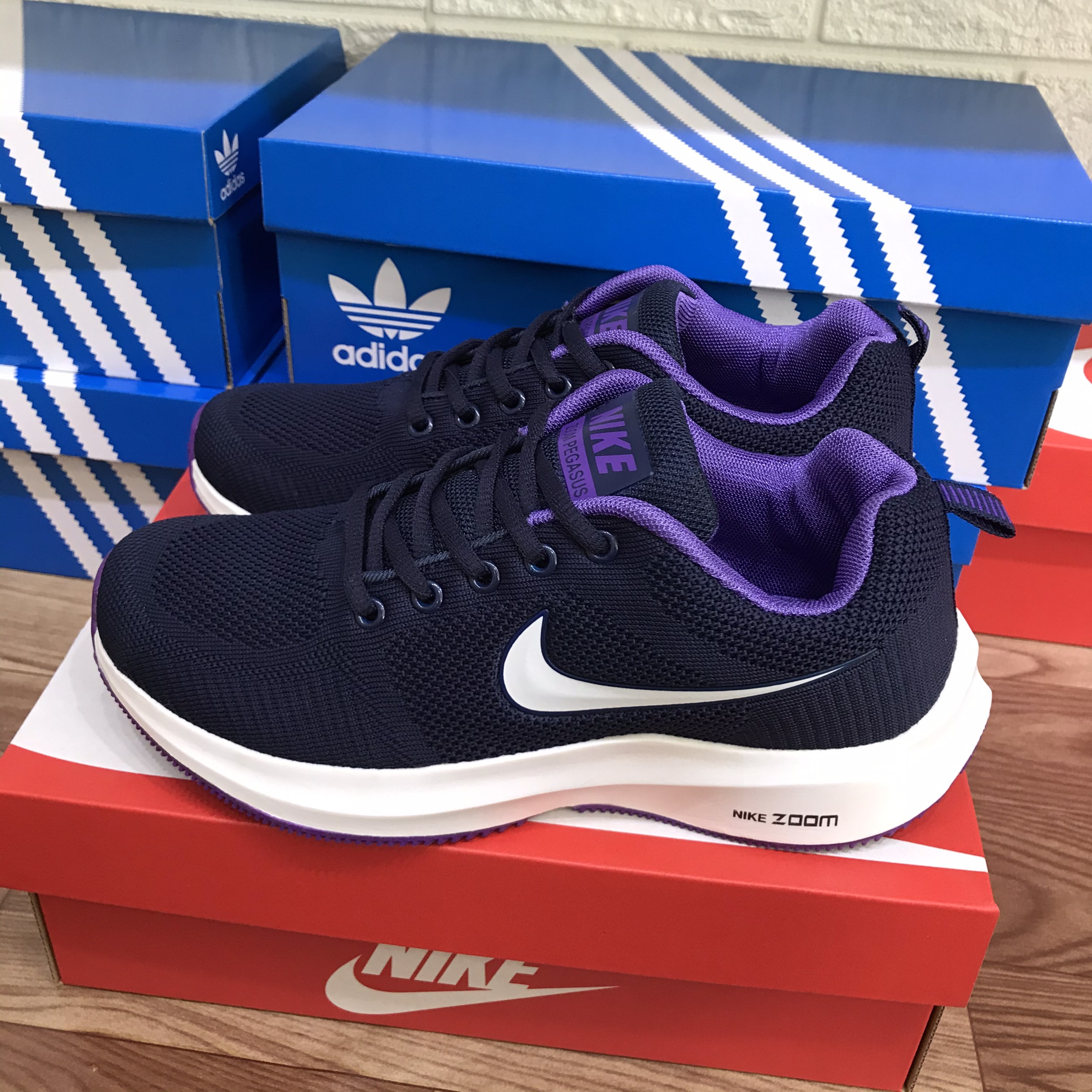 [ TẶNG HỘP ] giày thể thao sneaker nữ xanh tím phối đế trắng năng động dễ phối đồ