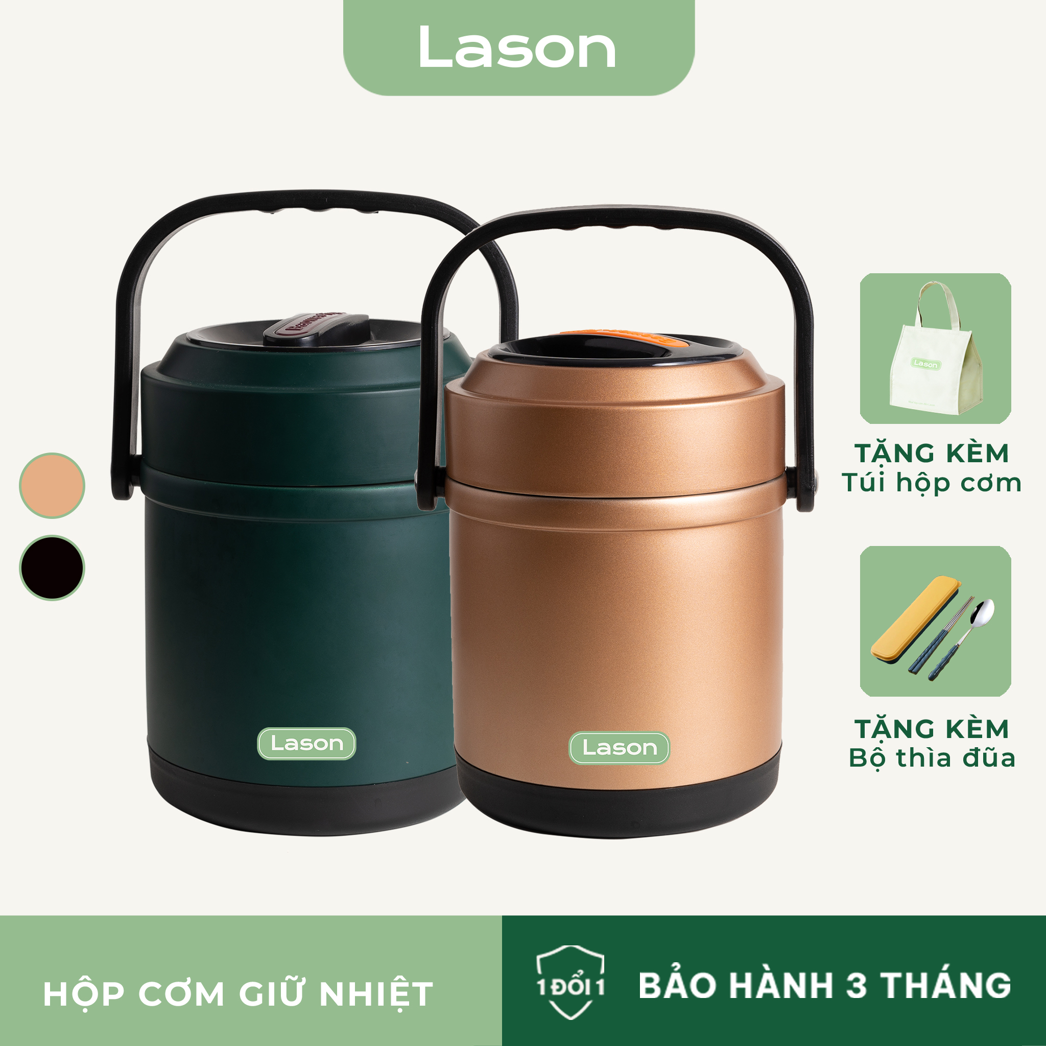 Hộp cơm giữ nhiệt Lason Basic 1600ml, cà men đựng cơm văn phòng, cặp lồng ủ nóng CB-HC-GN02
