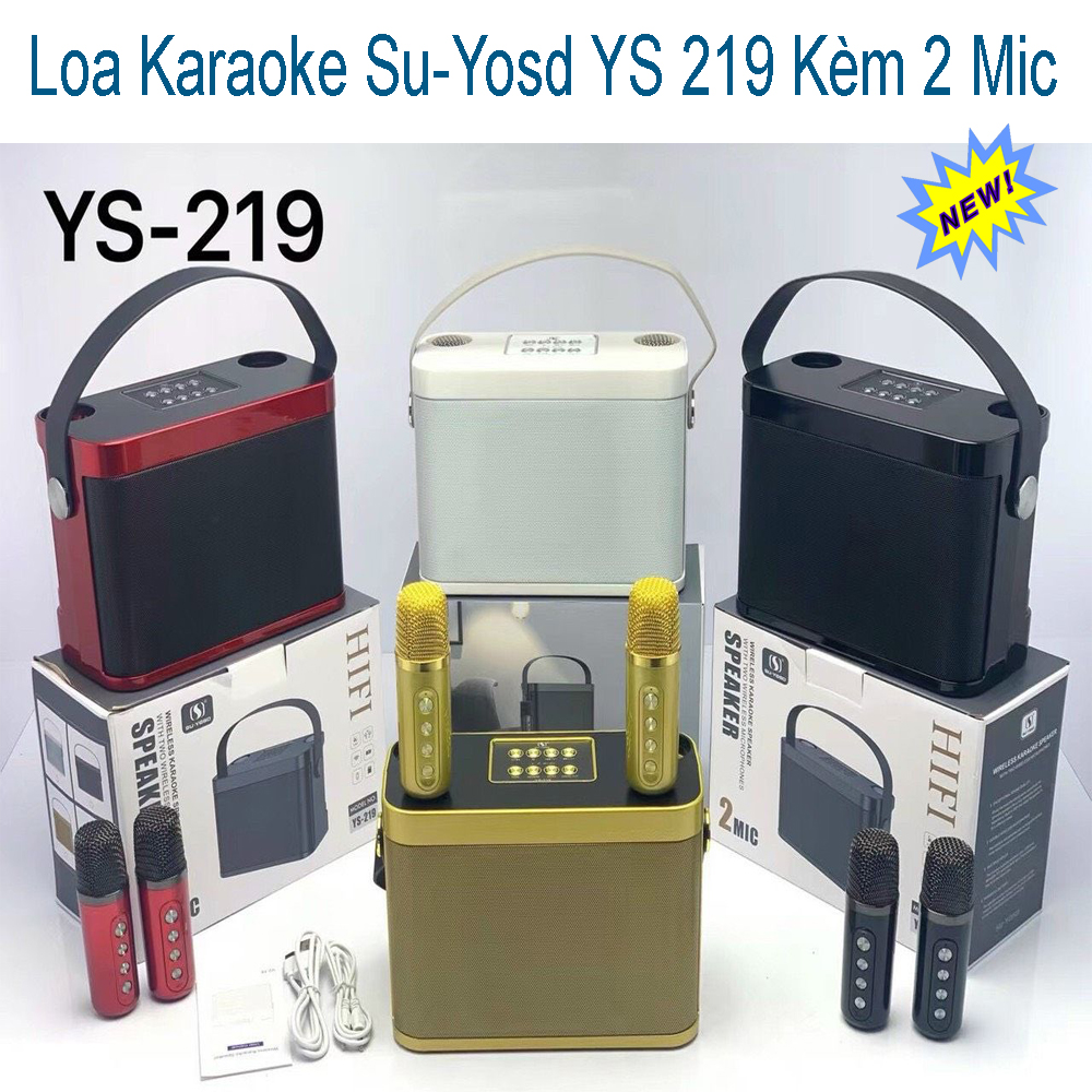 Loa bluetooth karaoke Su-Yosd YS-219 - Tặng kèm 2 micro không dây - Hiệu ứng đổi giọng, điều chỉnh echo, reverb, effect - Hiệu ứng đổi tông giọng vui nhộn - Loa xách tay du lịch thời trang nghe nhạc, hát karaoke cực hay , BH UY TÍN