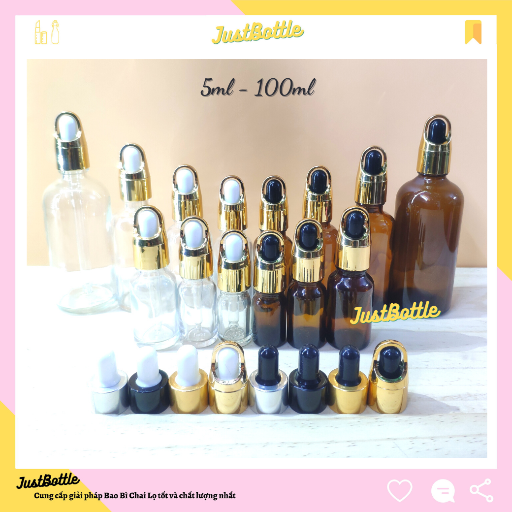 Lọ Chiết Serum Mỹ Phẩm Tinh Dầu Trong Nâu Bóp Nhỏ Giọt 5Ml 10Ml 15Ml 20Ml 30Ml  50Ml 100Ml Phun Sương Nắp Vặn - Chai Thủy Tinh Đựng Mĩ Phẩm Giá Rẻ Sỉ  Justbottle