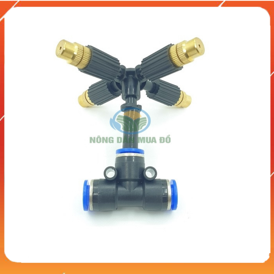 Combo 10 Béc phun sương 4 hướng đồng gắn T nối nhanh 8mm