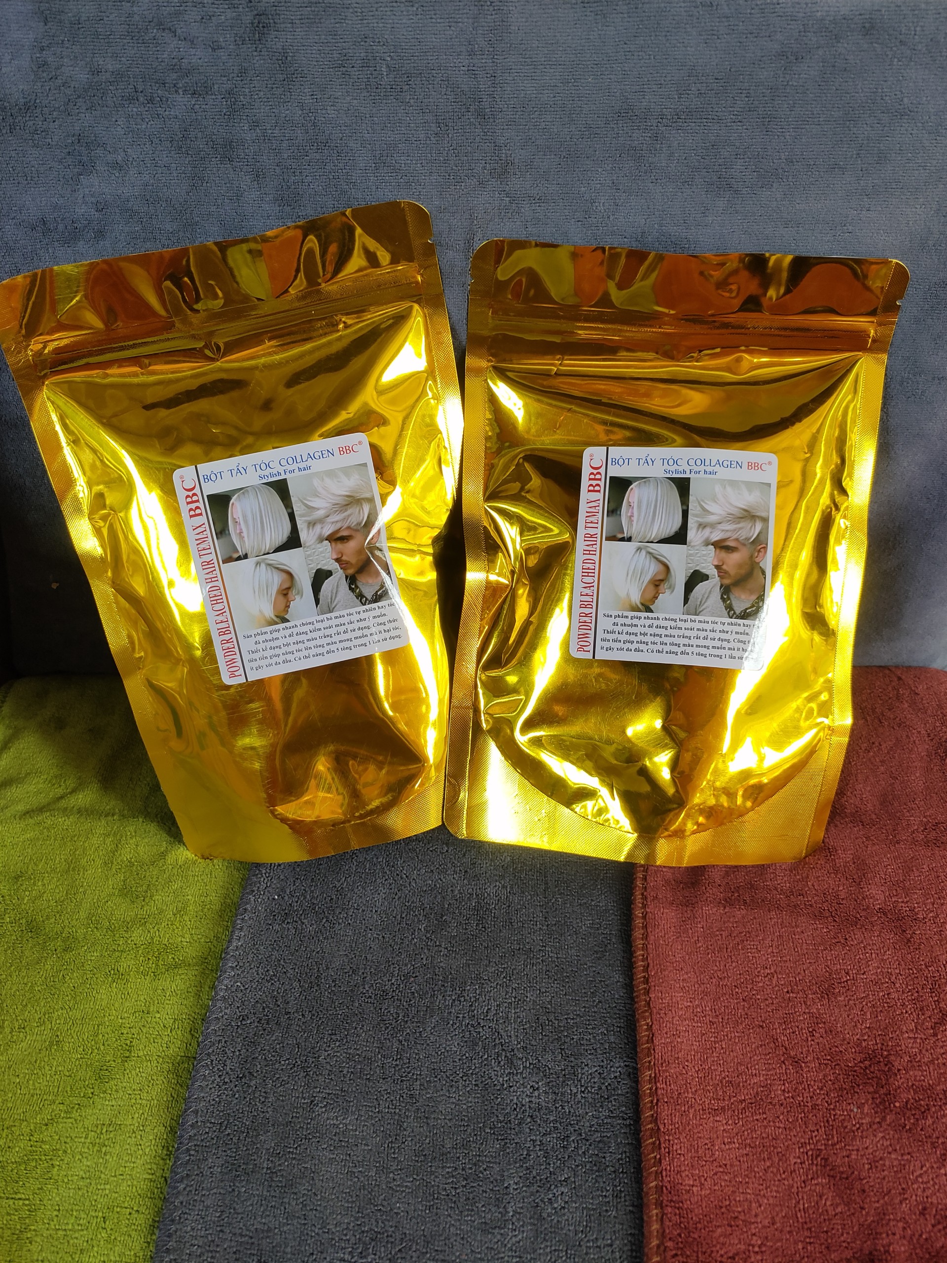 500gram Bột tẩy tóc BBC xanh dạng túi màu Vàng
