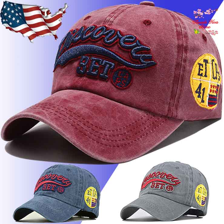Mũ lưỡi trai phong cách thời trang cá tính - Nón kết Jean nam nữ bụi chất vải chuẩn cotton màu đỏ, xanh, nâu thêu logo nổi Discovery kiểu Mỹ đẹp