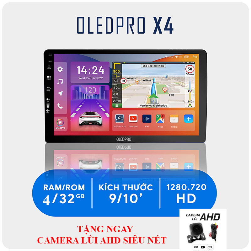 Màn hình dvd android ô tô oledpro x4 và x4s kèm camera 360 - cấu hình ram 4gb rom 32gb