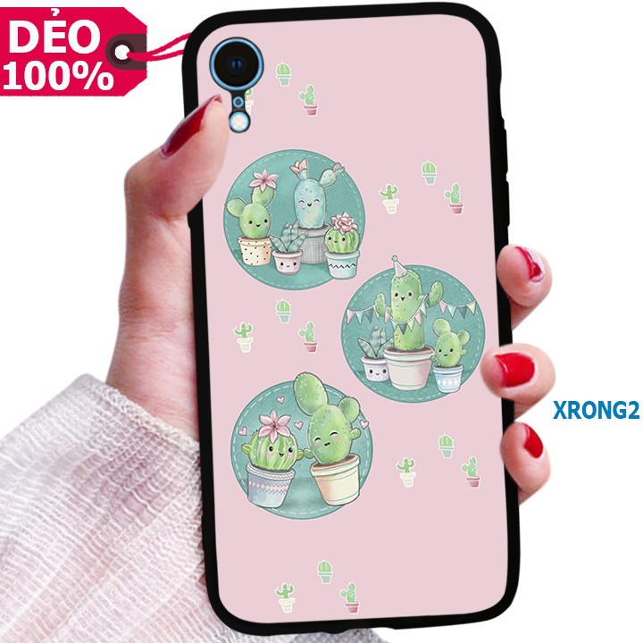 Ốp lưng iphone xr silicon dẻo hình xương rồng dễ thương