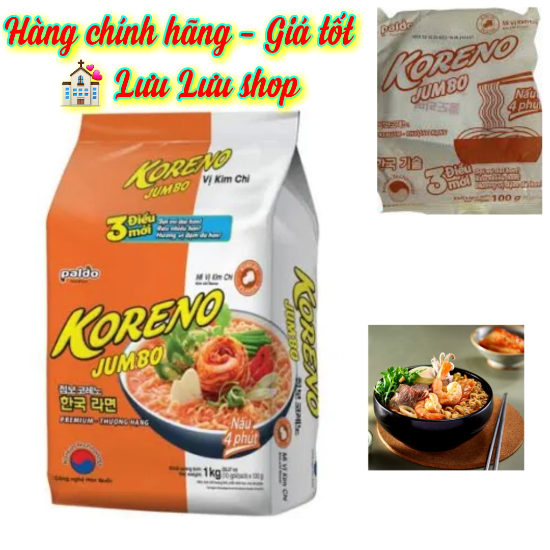 Túi 10 gói mì koreno jumbo vị kim chi / bò 100g