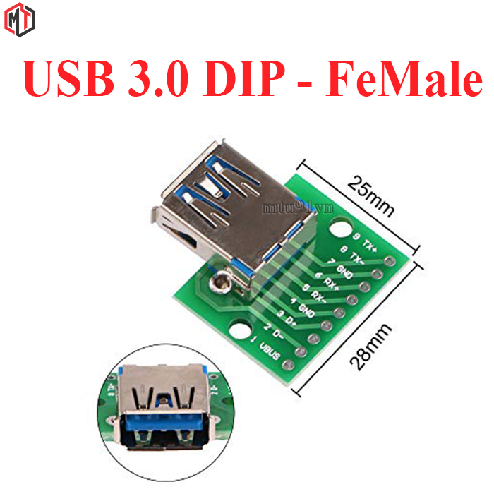 Mạch chuyển usb 3.0 to 9 pin dip - usb 3.0 female to dip module