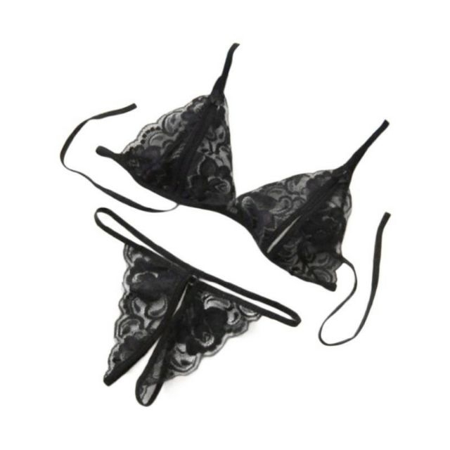 Bộ Đồ Lót 2 Mảnh Ren Xuyên Thấu Lọt Khe Xẻ Đáy Siêu Xinh