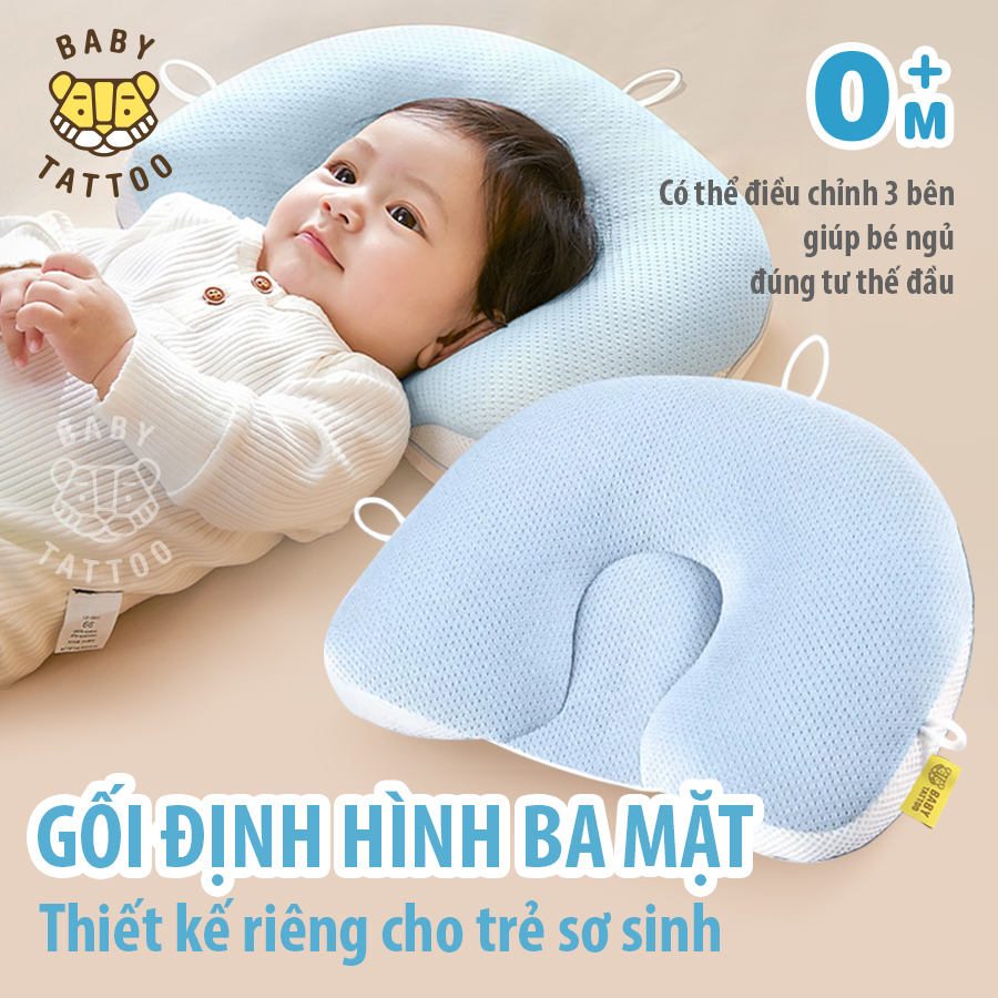 Gối định hình đầu, cố định đầu baby tattoo, có thể điều chỉnh, chống bẹt đầu, méo đầu cho bé sơ sinh từ 0 tháng tuổi
