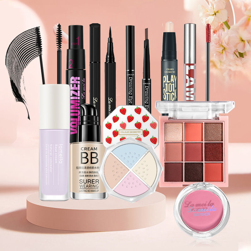 [HCM]【Urbeauty Mall】Bộ trang điểm cá nhân LAMEILA 10 món tiện lợi Kem BB che khuyết điểm（kem nền） +sự cách ly kem lót+ Phấn phủ kiềm dầu+Phấn bảng mắt +Mascara+Chì kẻ mày +Bút dạ kẻ mắt+phấn má+Bút tạo khối+son lì