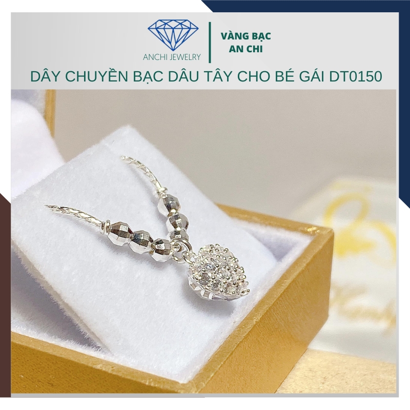 Dây chuyền bạc cho bé gái - Dây chuyền hellokity -dây chuyền dâu tây,Vàng bạc an chi