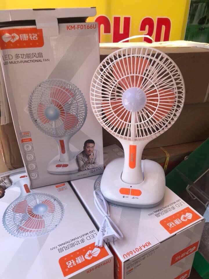 Quạt tích điện mini ông tây KM-F0166 Kết hợp cổng USB để sạc pin cho điện thoại