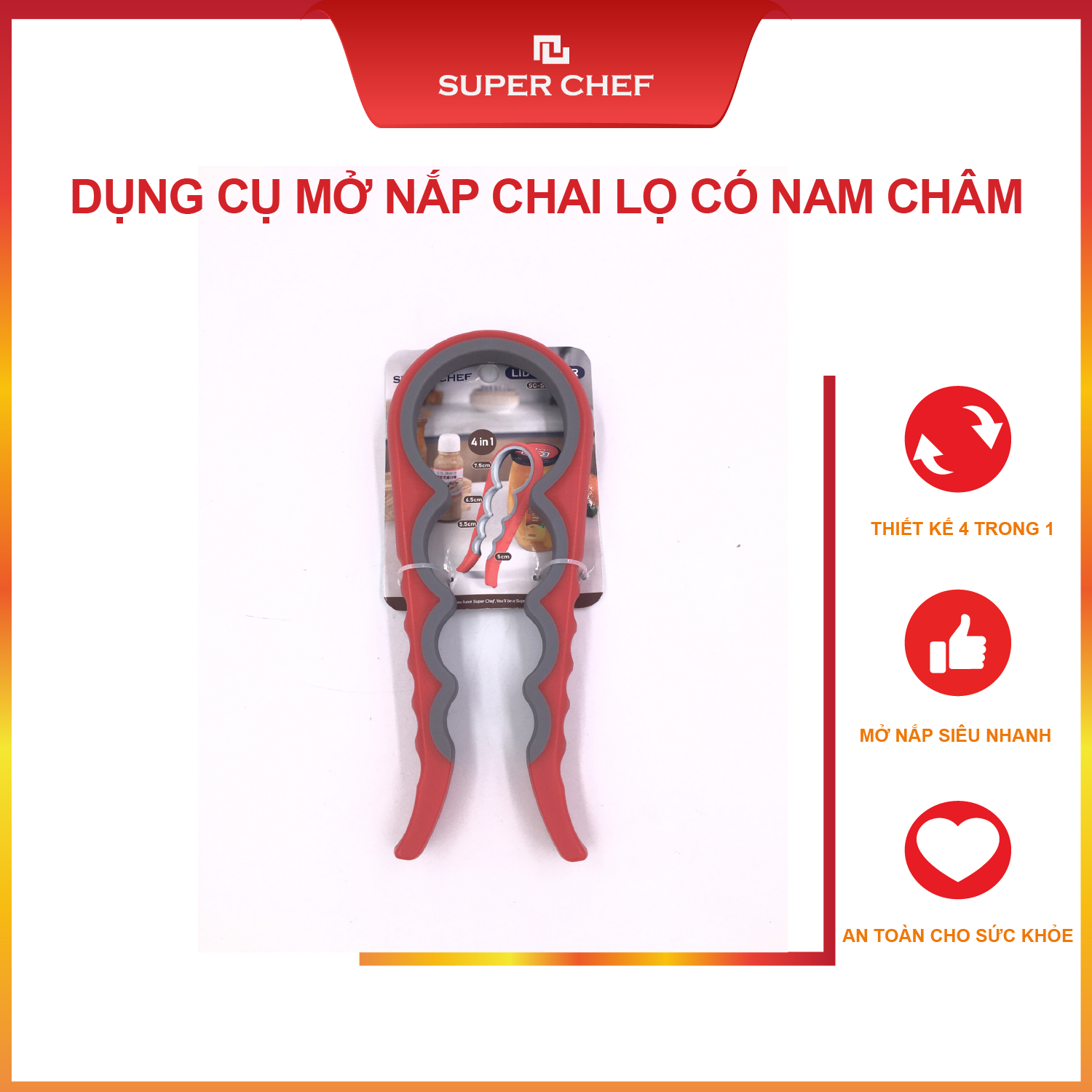 Dụng cụ mở nắp chai lọ super chef tiện lợi, dễ sử dụng