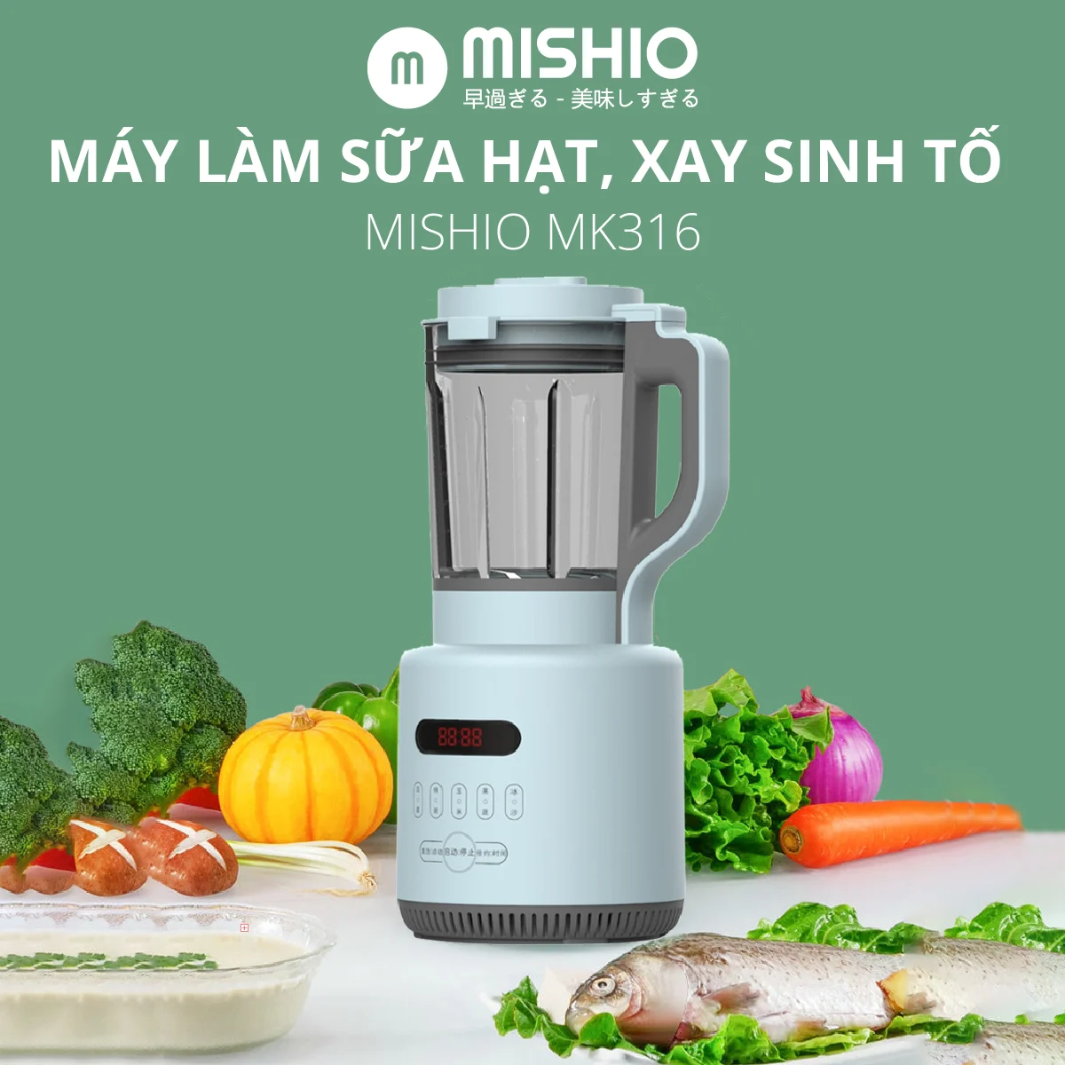 Máy xay nấu làm sữa hạt Mishio 800w làm sữa nhuyễn mịn không cần lọc bã - Hàng chính hãng