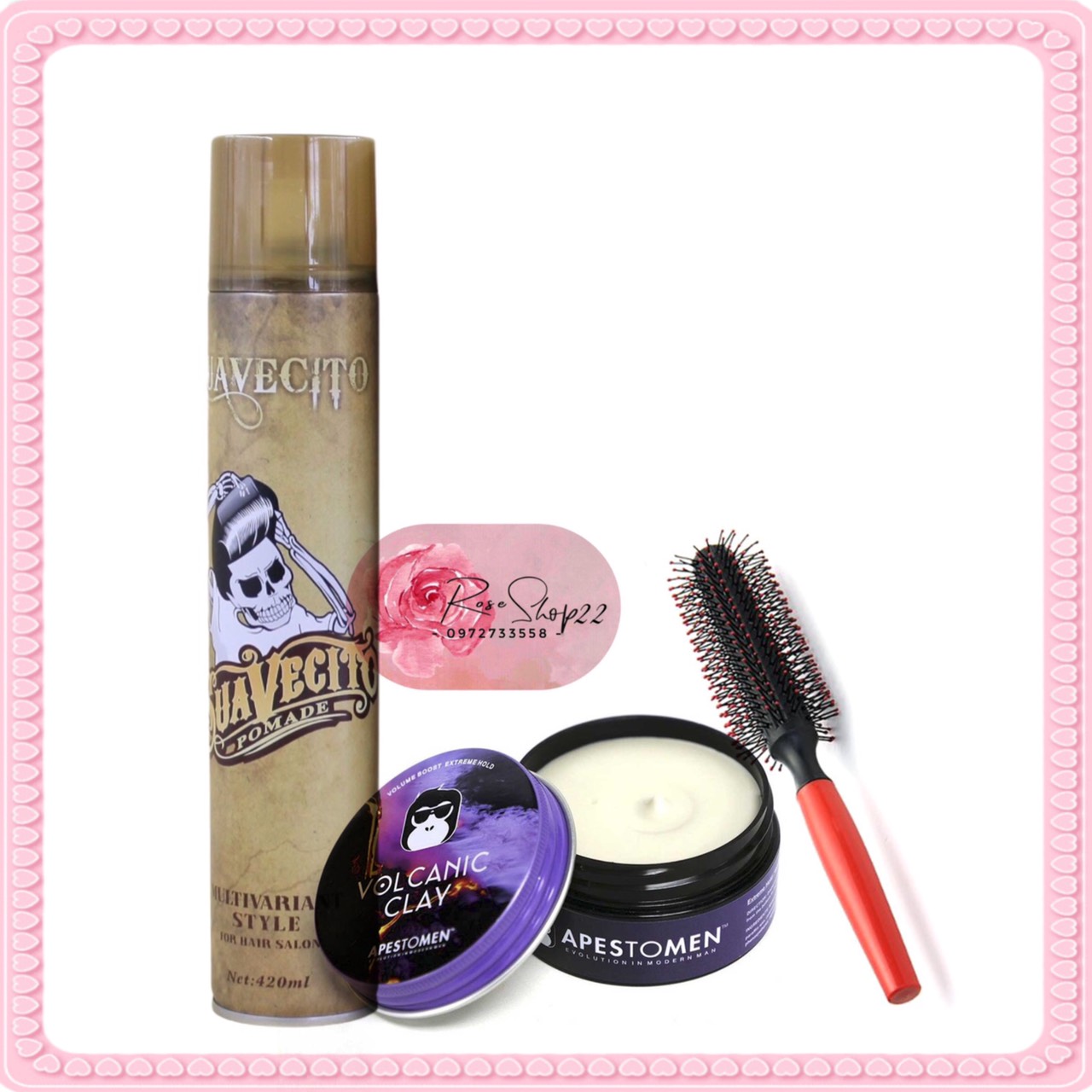 Tặng Lược - Combo Sáp Vuốt Tóc Volcanic Clay + Gôm Suavecito Mỹ + Lược Tròn