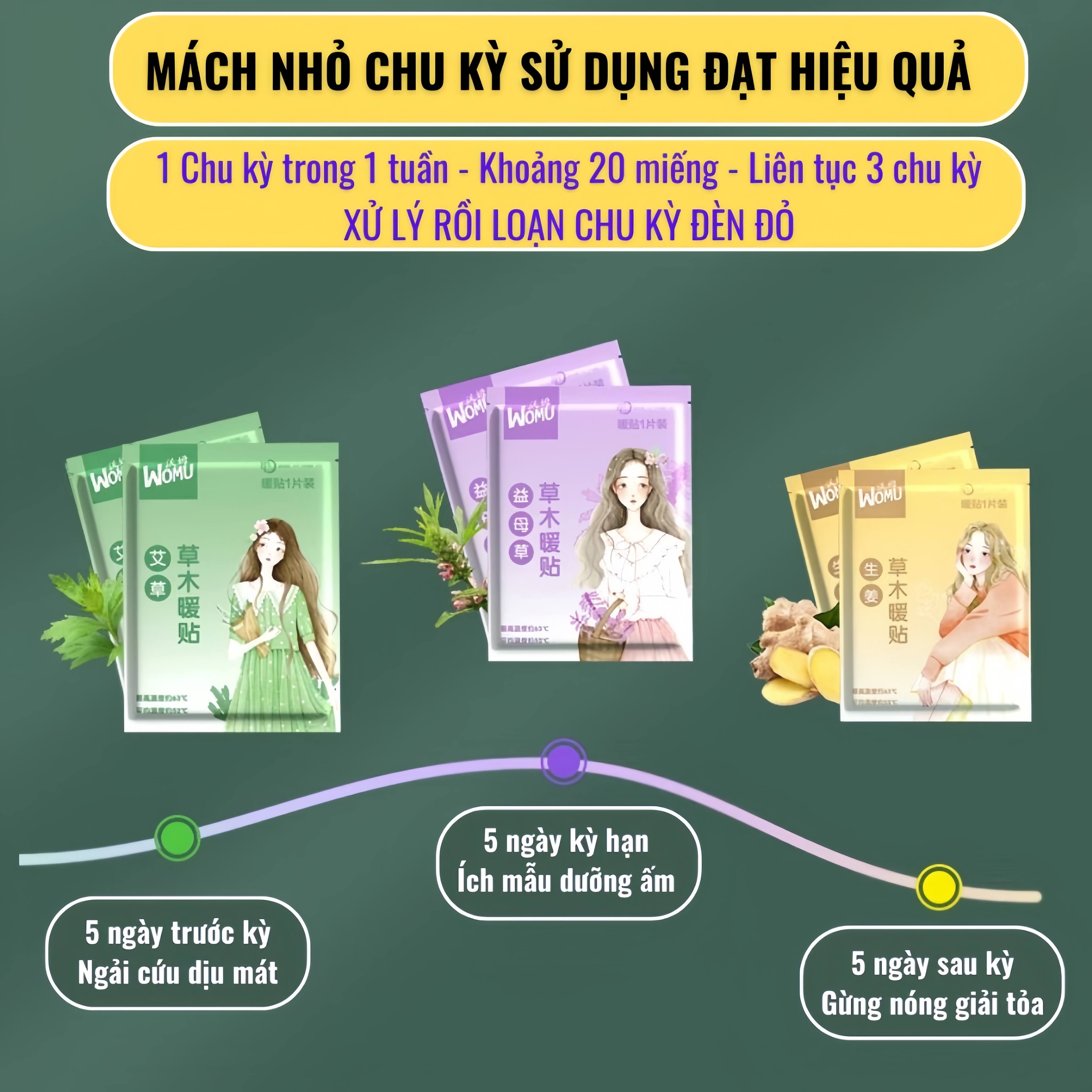 MIẾNG DÁN GIỮ NHIỆT WOMU NGẢI CỨU GIẢM ĐAU BỤNG, VAI GÁY – SET 5 MIẾNG – GIỮ ẤM LIÊN TỤC, TIỆN LỢI