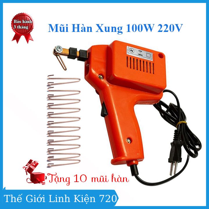 Mỏ hàn xung Bách Khoa 100W 220V loại tốt TẶNG 10 mũi hàn xung, mỏ hàn chì điện tử bảo hành 03 tháng