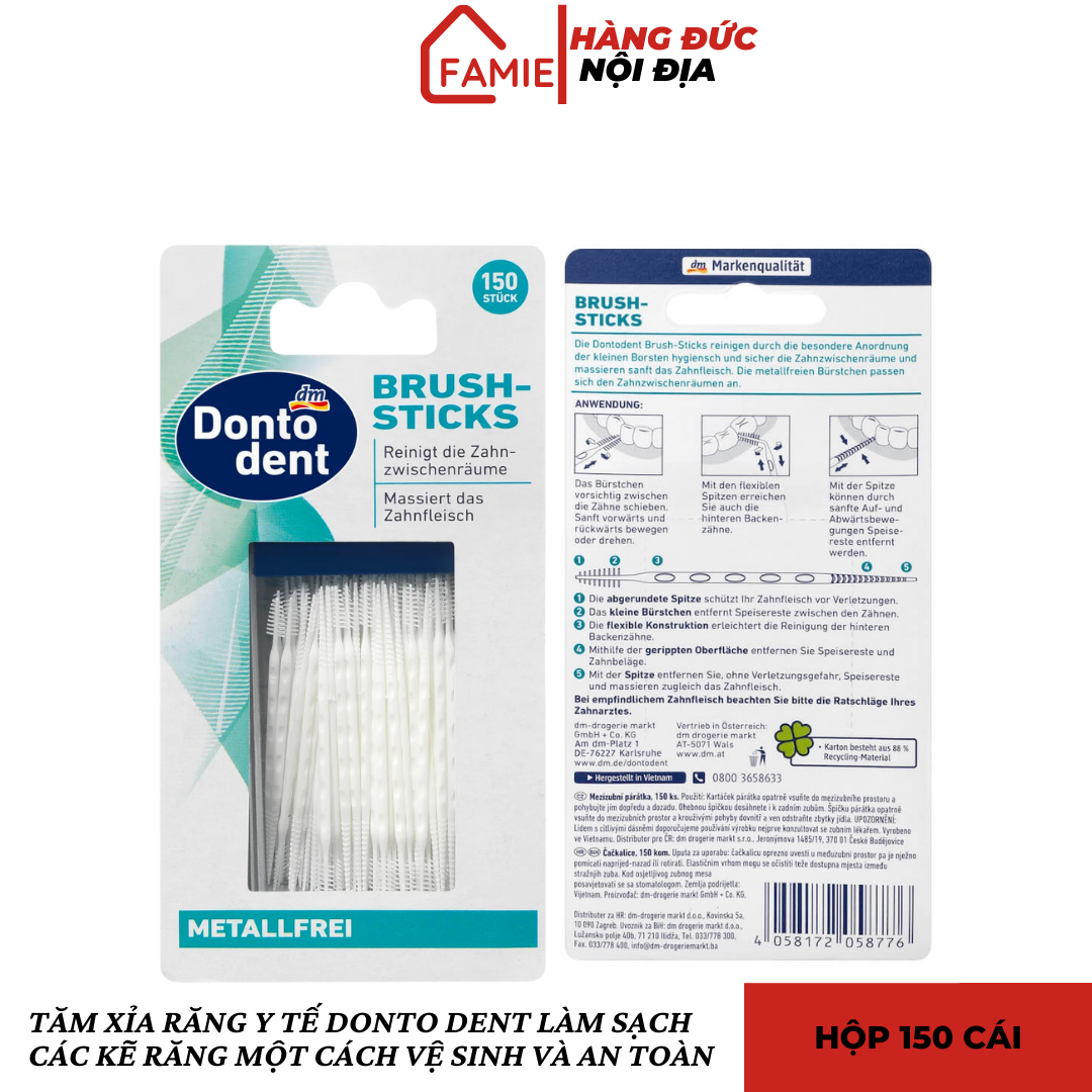 Tăm Xỉa Răng Nhựa Nha Khoa Dontodent Brush Sticks Hộp 150 Chiếc