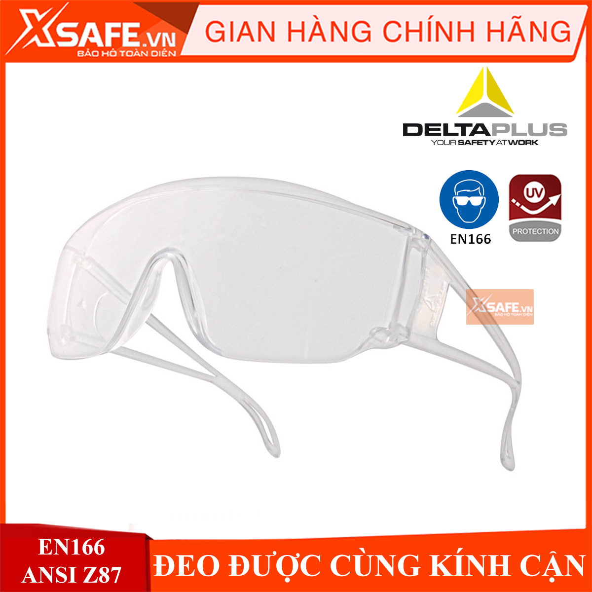 Kính bảo hộ Deltaplus Piton2 kính, phòng dịch, chống bụi, tia UV, chống hóa chất đeo được cùng kính cận Mắt kính trong suốt, bảo vệ mắt trong y tế, lao động, đi xe máy