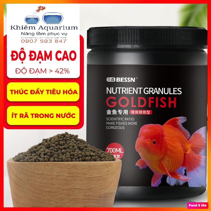 Cám Bessn Goldfish thức ăn giàu đạm, tảo xoắn và Vitamin cho cá vàng hạt 1.5mm/MEN TIÊU HOÁ