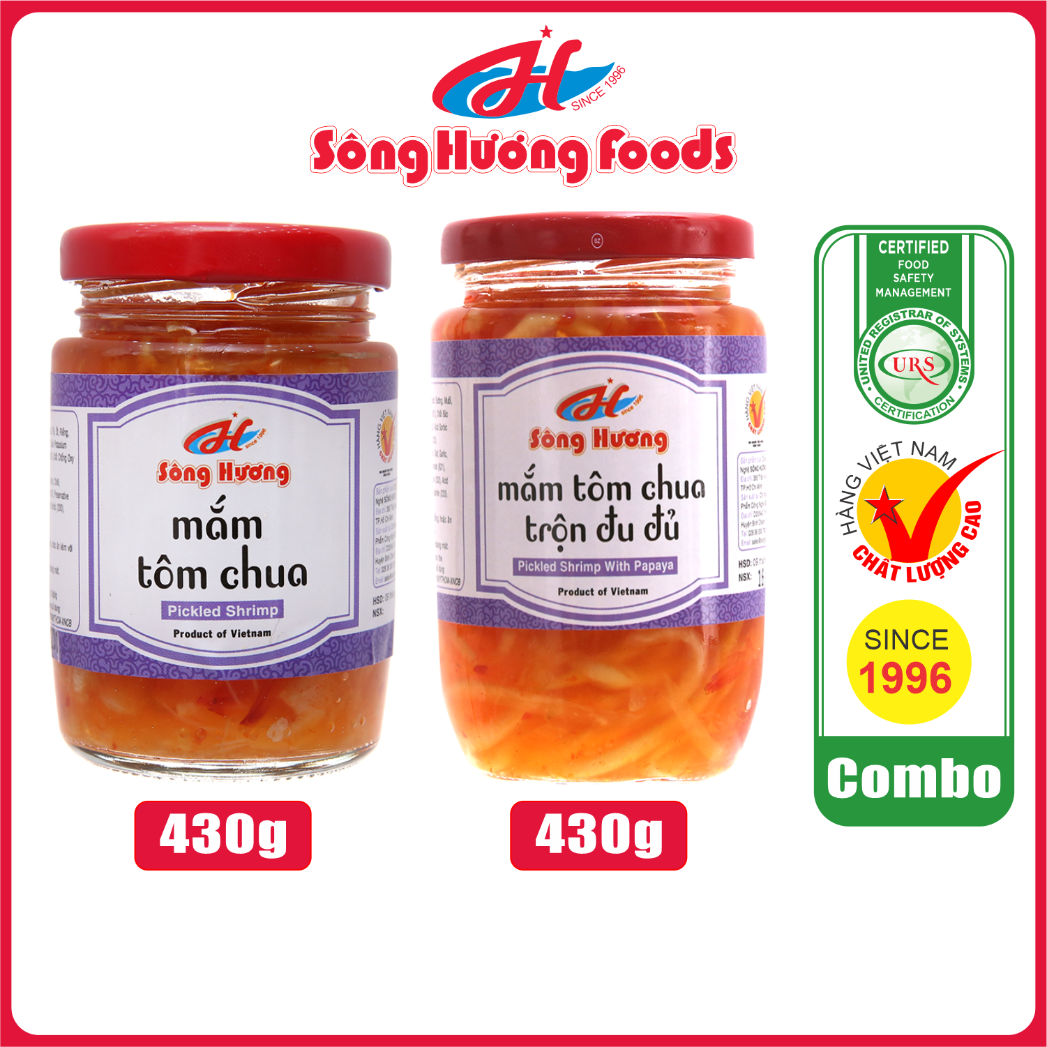 Combo 1 hũ mắm tôm chua 430g + 1 hũ mắm tôm chua trộn đu đủ 430g sông hương foods - ăn kèm cơm , bún , thịt luộc