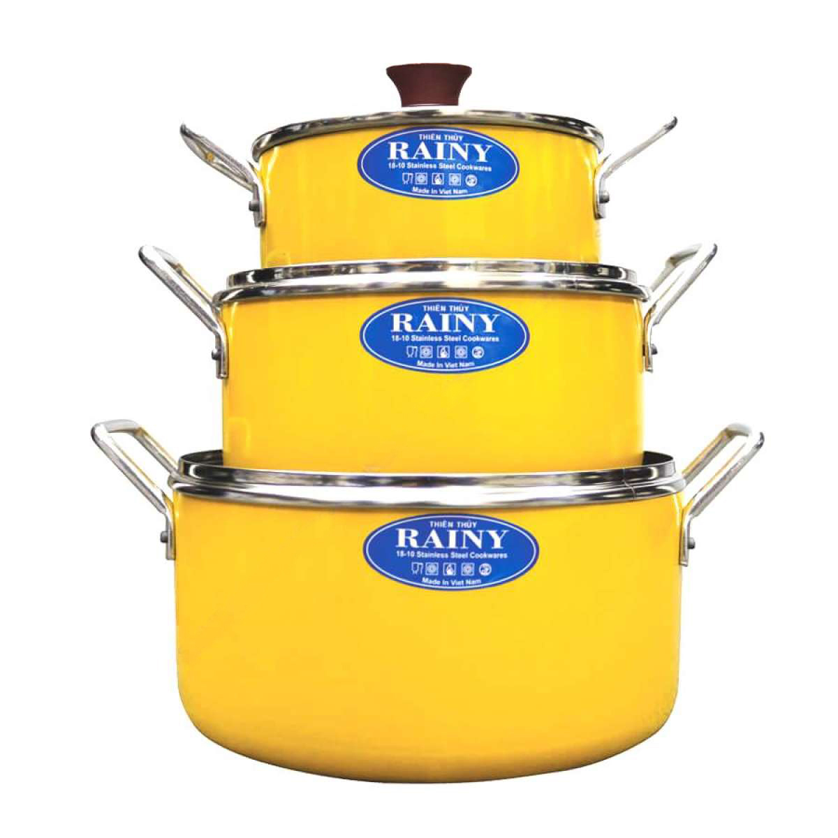 Xả tồn Kho - Bộ 3 nồi nhôm chống dính nắp kính Rainy 16cm, 20cm, 24cm ( nhiều màu )