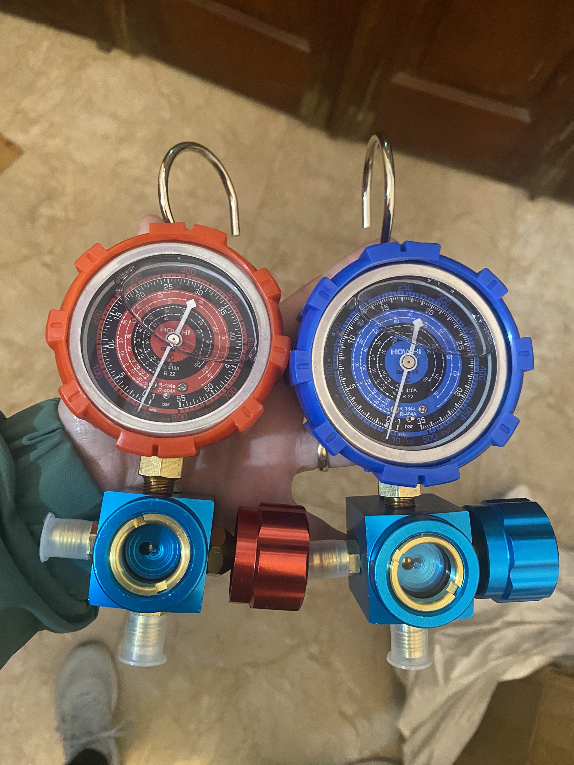 Đồng hồ dầu đo áp suất máy lạnh tủ lạnh , đồng hồ dầu nạp gas áp cao và áp thấp