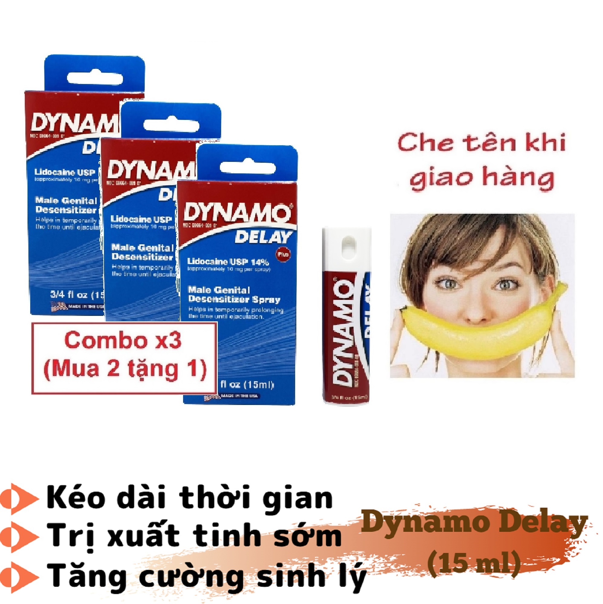 Combo x3 chai xịt dynamo delay plus usa cao cấp tăng cường sinh lý nam mạnh mẽ - hàng chính hãng