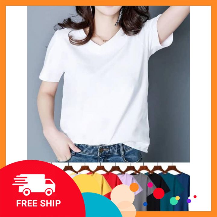 Lẻ rẻ như sỉ- combo 10 áo thun trơn cổ tim cotton cực mát- áo thun nữ- minh tuyet shop
