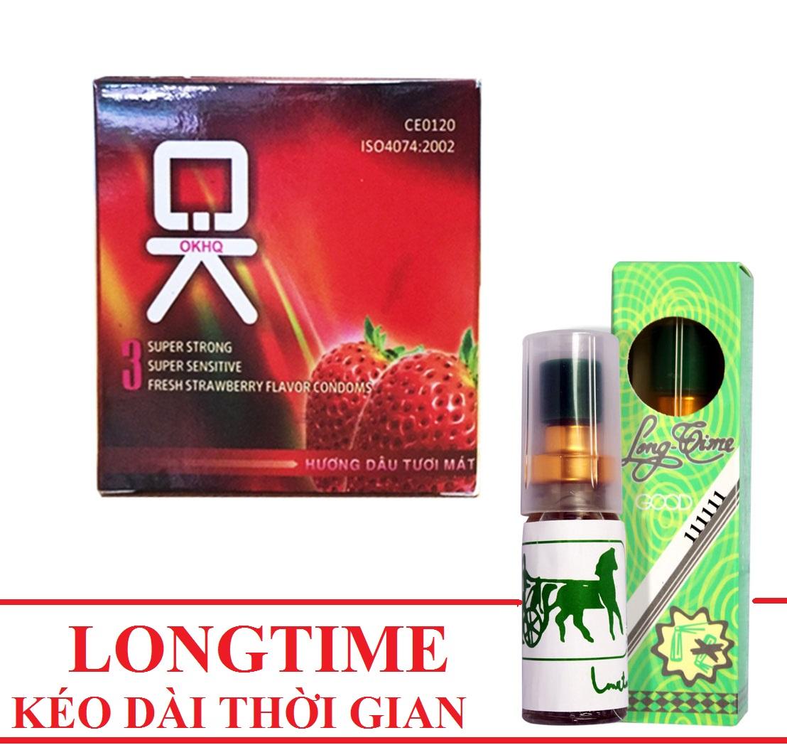 [HCM]Combo 1 hộp Bao cao su OK tặng 1 chai xịt Longtime kéo dài thời gian 5ml