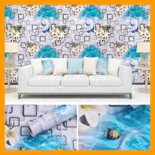 10M Giấy Dán Tường Sẵn Keo Hoa Ly Cá Heo Rộng 45cm. Không thấm nước không độc hại hoàn toàn thân thiện với môi trường.