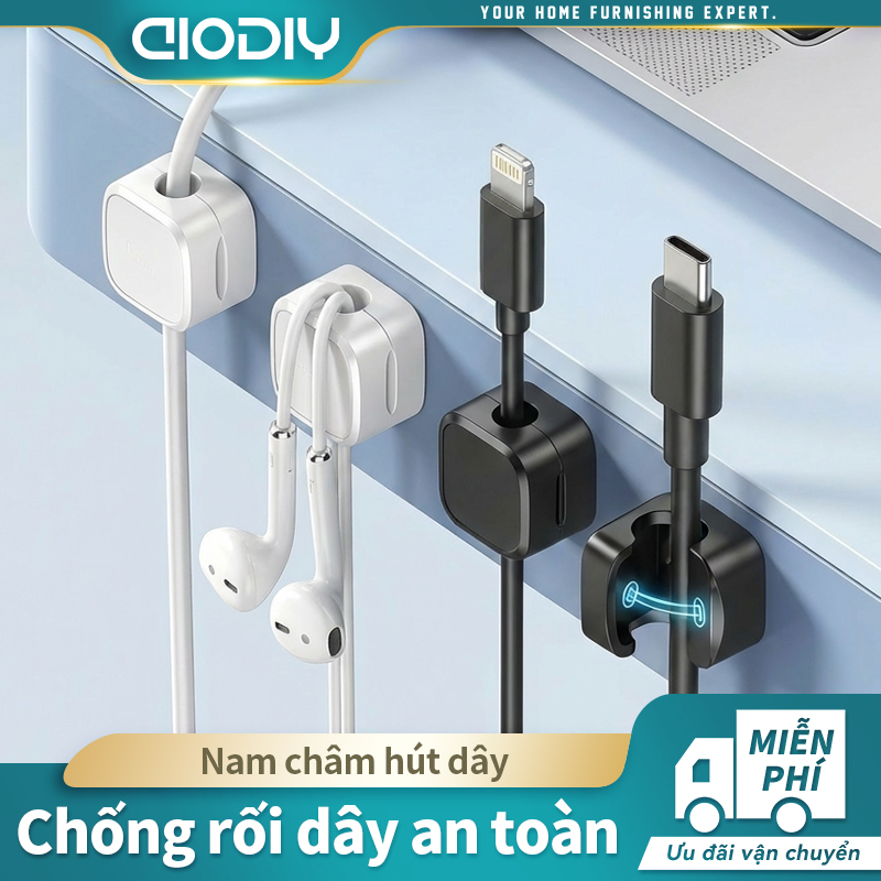 Bộ Kẹp Dây Sạc Từ Tính AIODIY - Tự Dính Cố Định, Chống Rối & Sắp Xếp Gọn Gàng Mọi Dây Cáp
