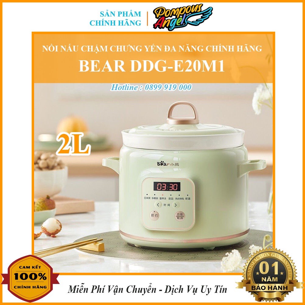Nồi nấu cháo chậm , chưng yến ,ninh hầm bear ddg-e20m1 dung tích 2l , màu xanh bơ bảo hành 12 tháng